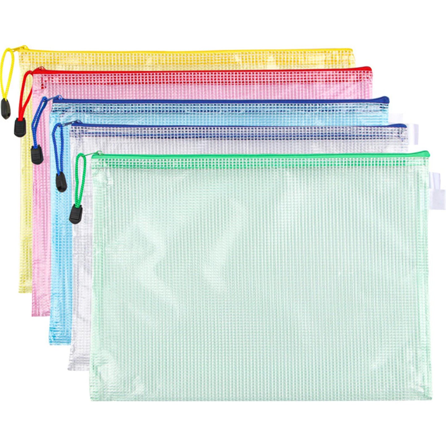 5pcs Mesh Zipper Bag Cross Stitch Mesh Zipper Pouch 15.35x11.02in(Colour Random)