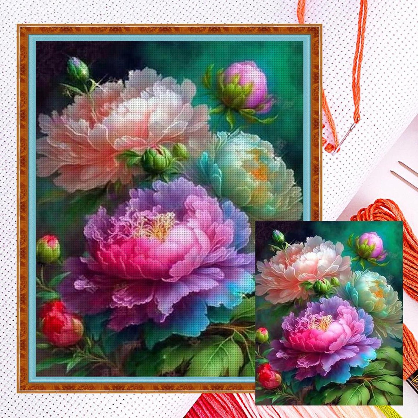 Peony Flower - Full 11CT Counted Cross Stitch 40x50CM - Yishu