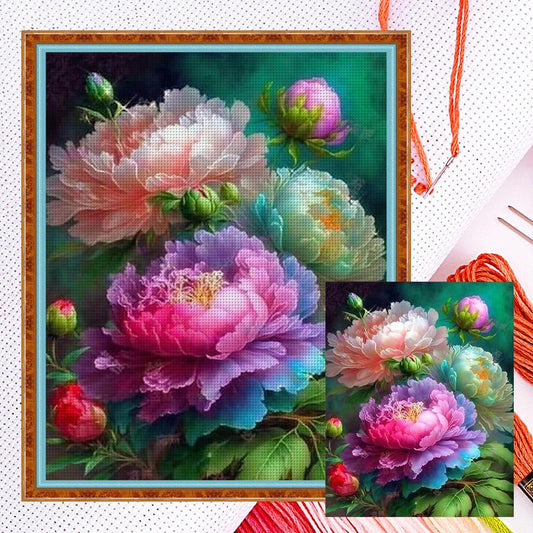 Peony Flower - Full 11CT Counted Cross Stitch 40x50CM - Yishu