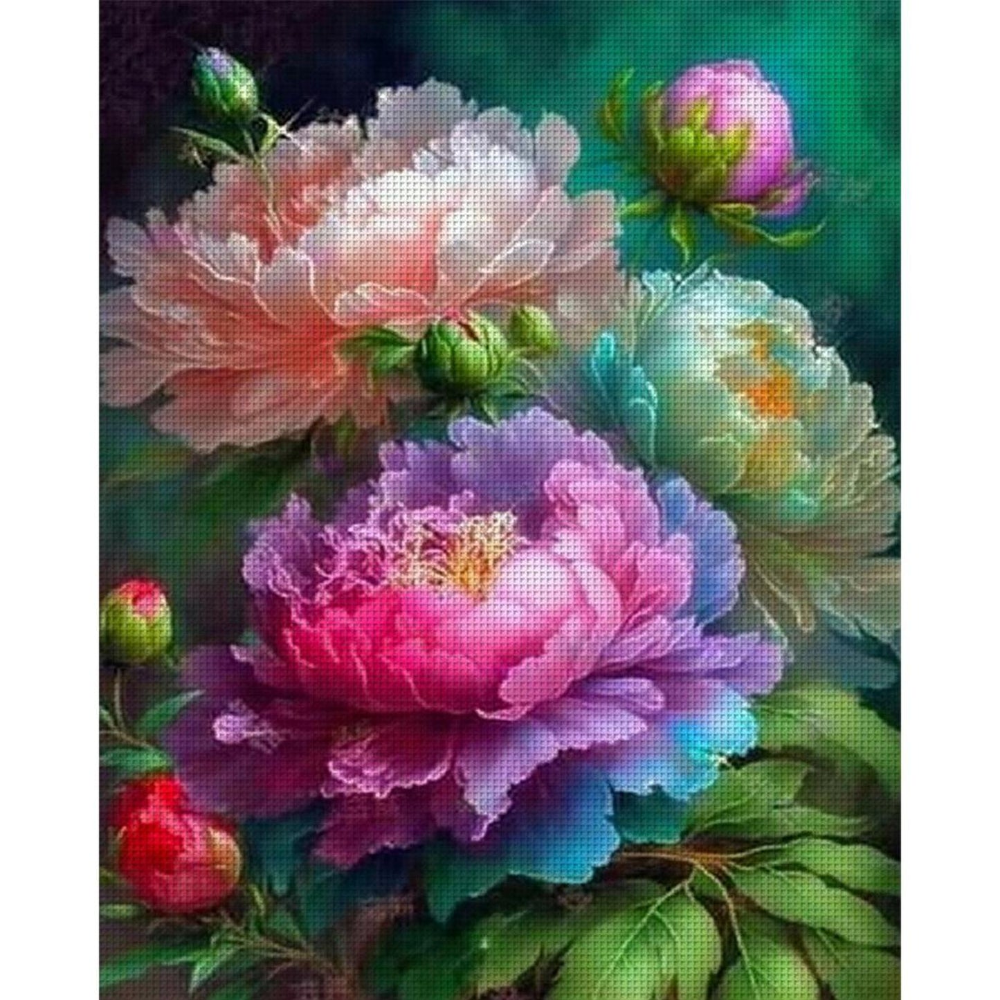 Peony Flower - Full 11CT Counted Cross Stitch 40x50CM - Yishu