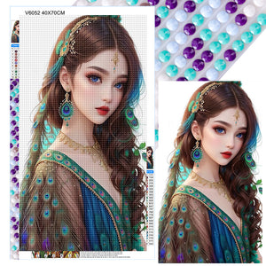 Peacock Girl 40*70CM(Canvas) Full Round Drill Diamond Painting