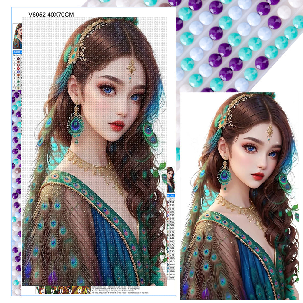 Peacock Girl 40*70CM(Canvas) Full Round Drill Diamond Painting