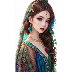 Peacock Girl 40*70CM(Canvas) Full Round Drill Diamond Painting