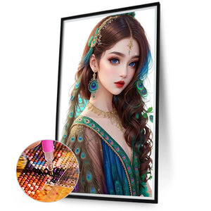 Peacock Girl 40*70CM(Canvas) Full Round Drill Diamond Painting