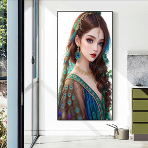 Peacock Girl 40*70CM(Canvas) Full Round Drill Diamond Painting