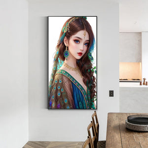 Peacock Girl 40*70CM(Canvas) Full Round Drill Diamond Painting