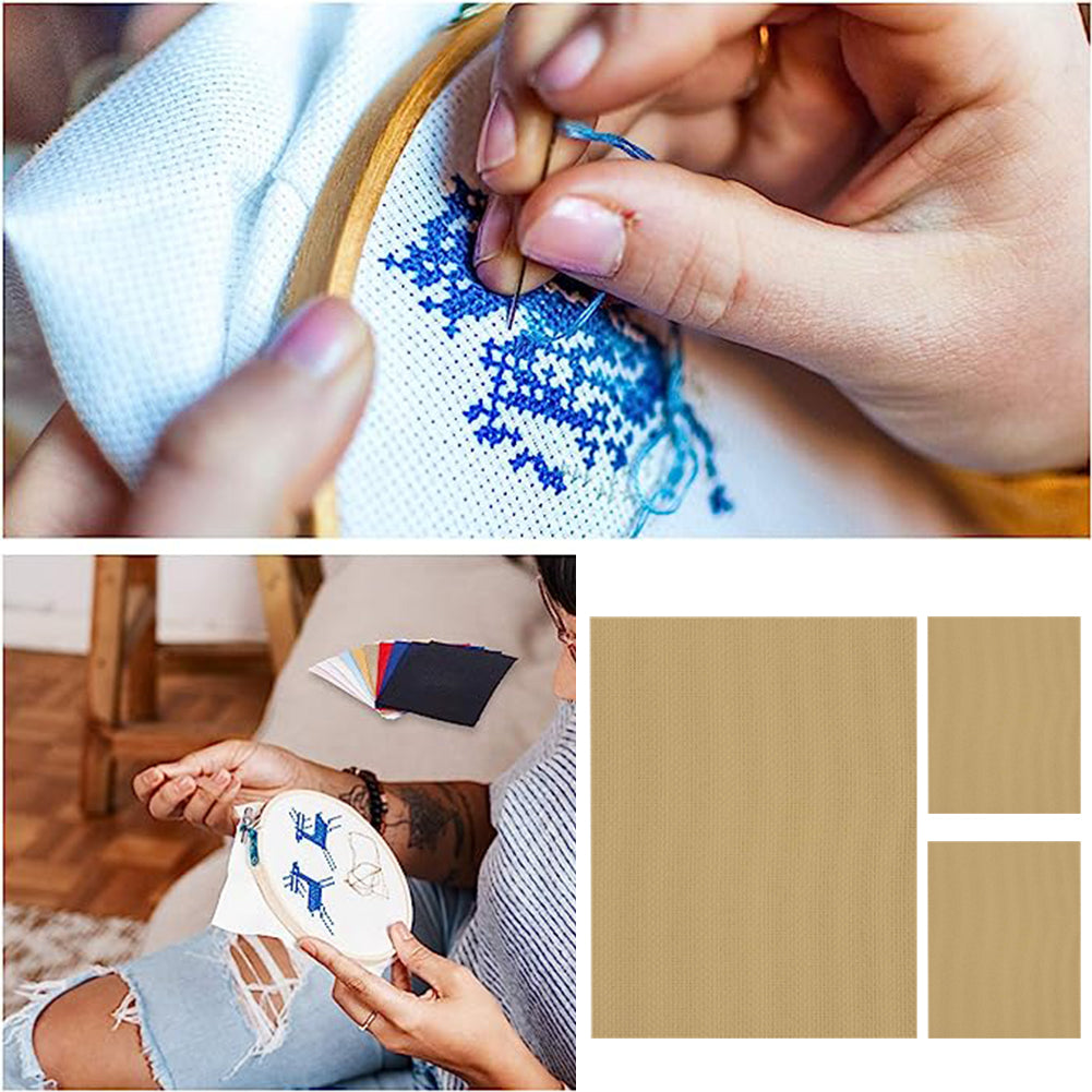 3PCS 11 Count Embroidery Cross Cotton Fabric for Embroidery Beginner (16x20in)