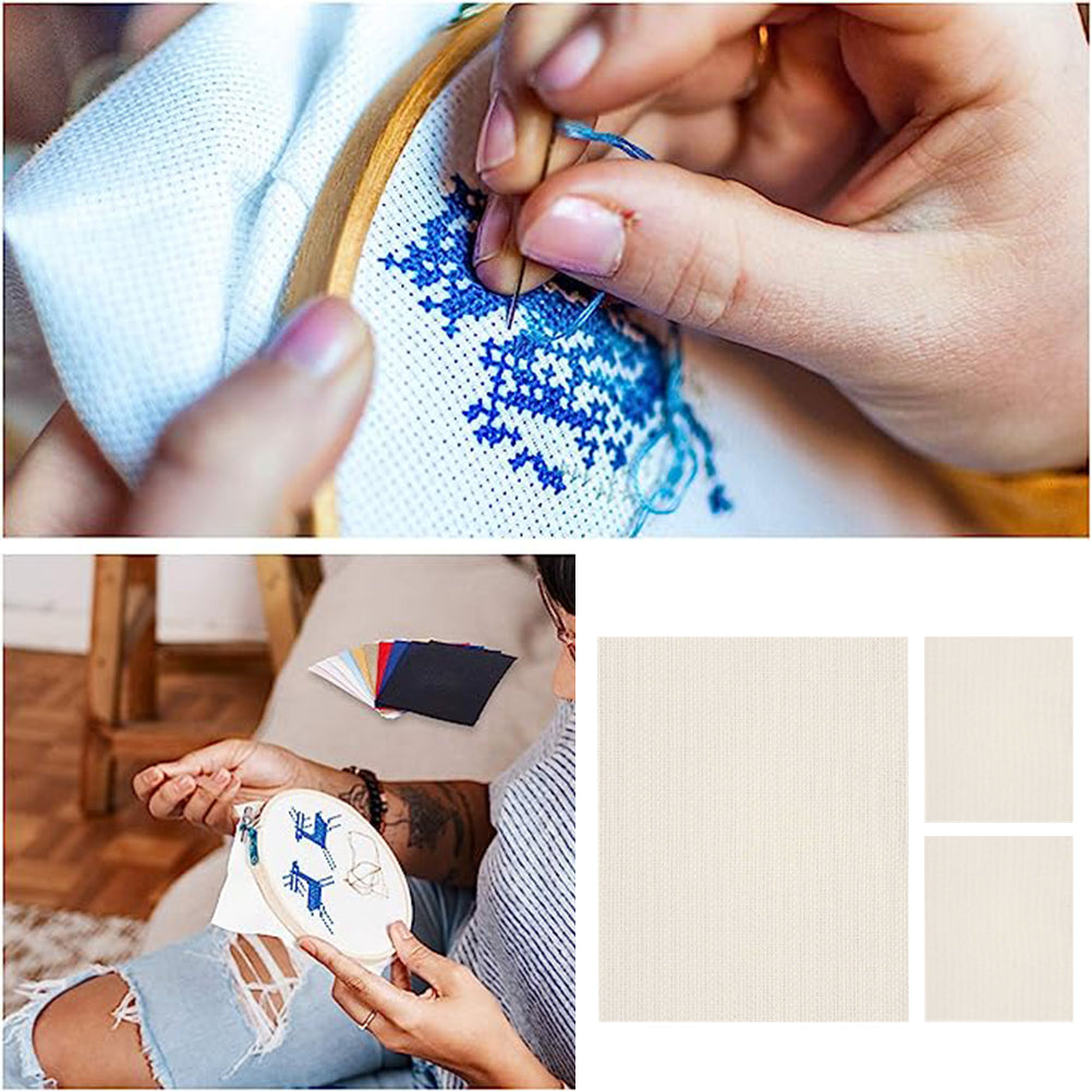3PCS 11 Count Embroidery Cross Stitch Fabric for Embroidery Beginner (20x24in)