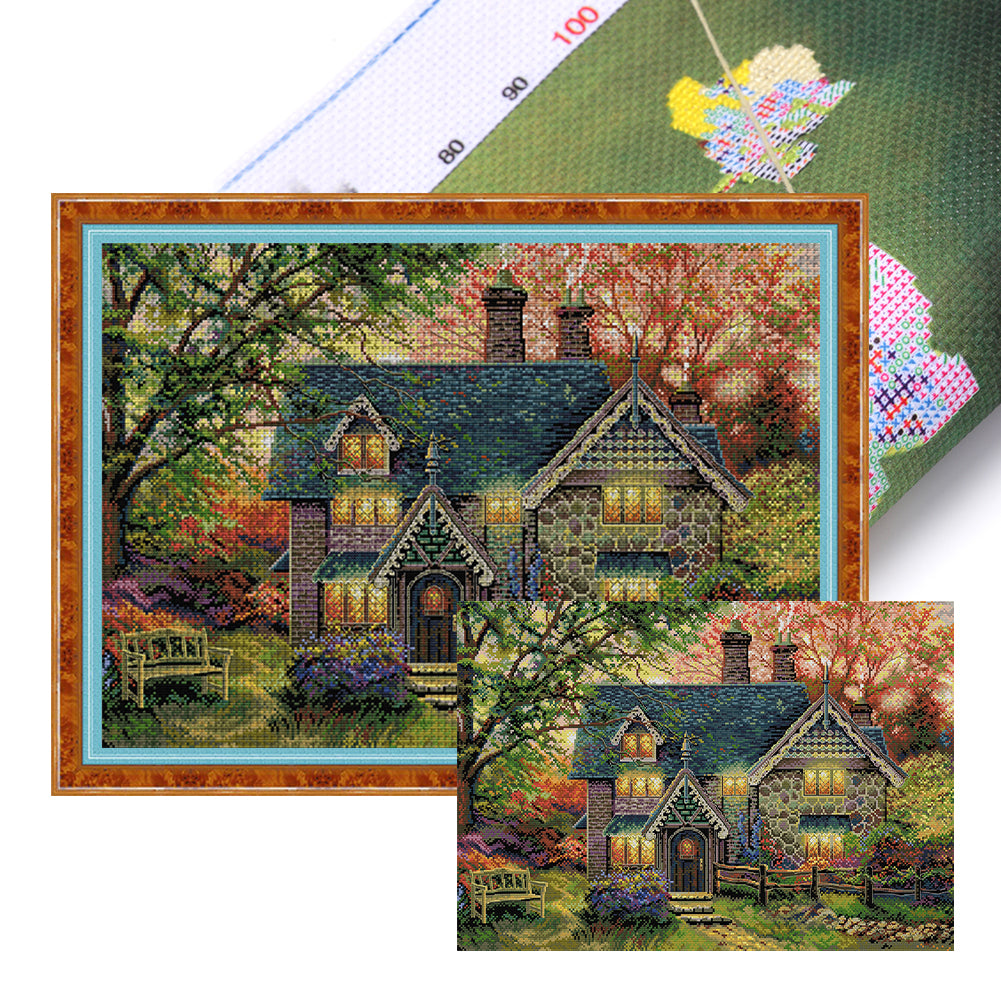 Joy Sunday - Autumn Garden Villa - 59*42CM 14CT 2 Stamped Cross Stitch