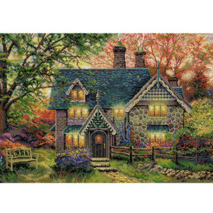 Joy Sunday - Autumn Garden Villa - 59*42CM 14CT 2 Stamped Cross Stitch