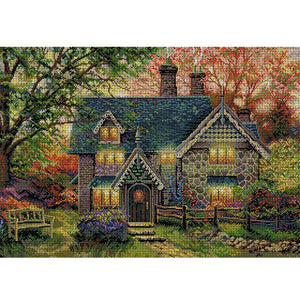 Joy Sunday - Autumn Garden Villa - 59*42CM 14CT 2 Stamped Cross Stitch