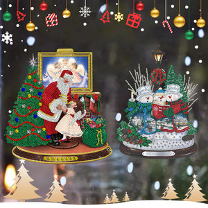 Christmas 2 PCS Santa Snowman Special Shape Diamond Mosaic Sticker for Boy Girl Gift