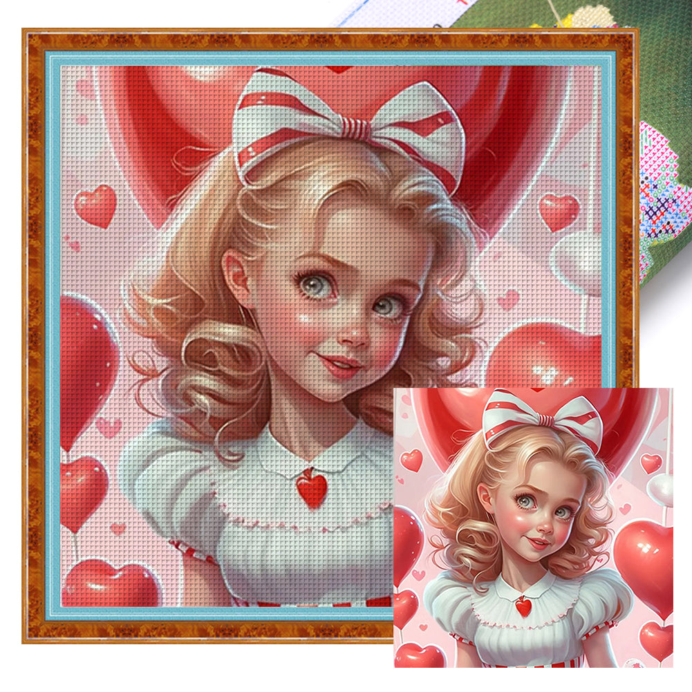 Huancan - Sweet Girl - 50*50CM 11CT 3 Stamped Cross Stitch
