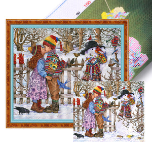 Yishu - Snowman And Child - 60*55CM 11CT 3 Stamped Cross Stitch