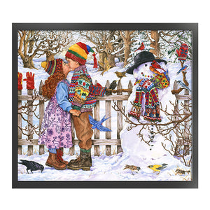 Yishu - Snowman And Child - 60*55CM 11CT 3 Stamped Cross Stitch