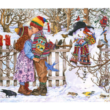 Load image into Gallery viewer, Yishu - Snowman And Child - 60*55CM 11CT 3 Stamped Cross Stitch
