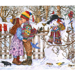 Yishu - Snowman And Child - 60*55CM 11CT 3 Stamped Cross Stitch