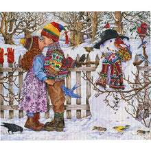 Load image into Gallery viewer, Yishu - Snowman And Child - 60*55CM 11CT 3 Stamped Cross Stitch

