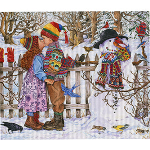 Yishu - Snowman And Child - 60*55CM 11CT 3 Stamped Cross Stitch