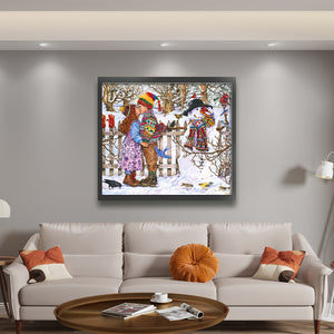 Yishu - Snowman And Child - 60*55CM 11CT 3 Stamped Cross Stitch