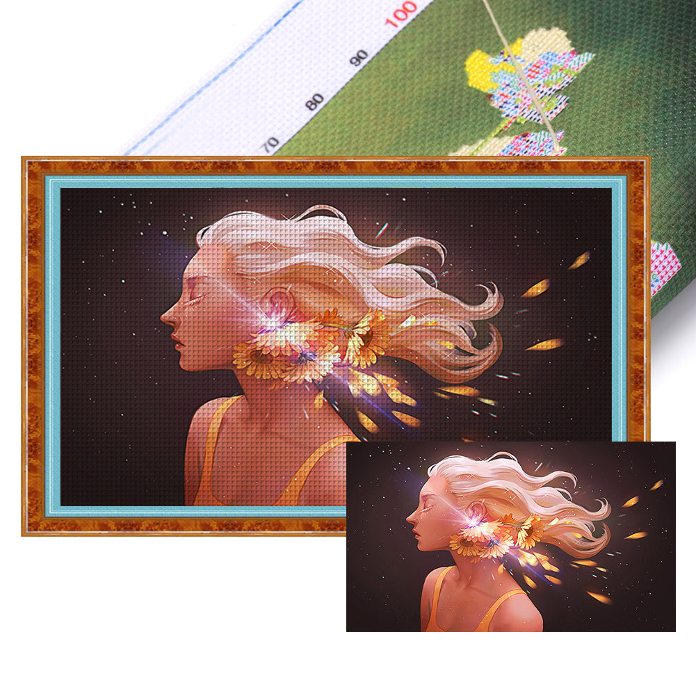 Yishu - Short-Haired Sunflower Girl - 80*50CM 11CT 3 Stamped Cross Stitch