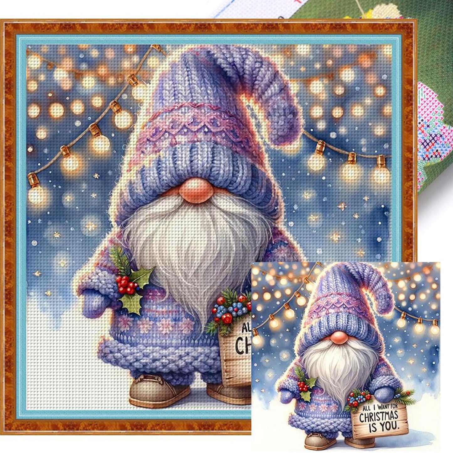 Christmas Gnome - Full 11CT Stamped Cross Stitch 40x40CM - Huacan