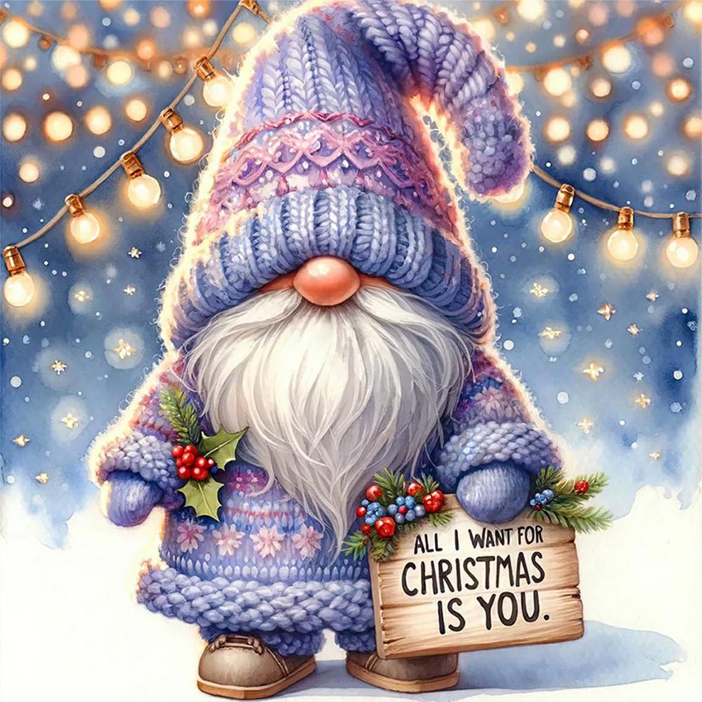 Christmas Gnome - Full 11CT Stamped Cross Stitch 40x40CM - Huacan