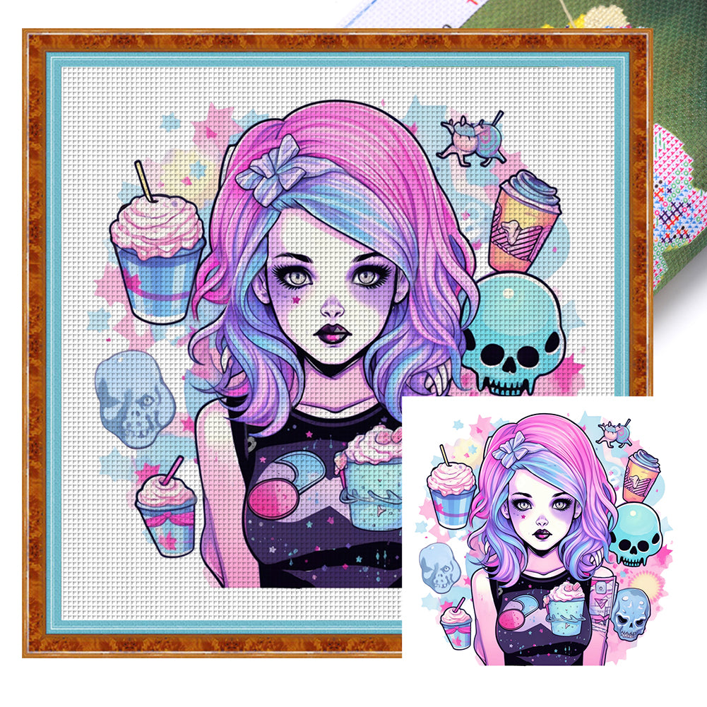 Huancan - Kawaii Style Girl - 50*50CM 11CT 3 Stamped Cross Stitch