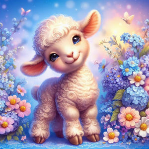 Sheep And Flower Blue 30*30CM(Canvas) Full Round Drill Diamond Painting