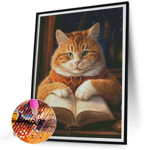 Learning Cat 40*50CM(Canvas) Full Round Drill Diamond Painting
