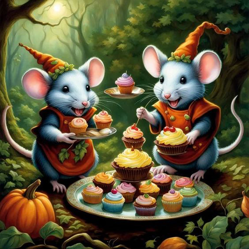 Mouse Tea Party In The Forest 30*30CM(Canvas) Full Round Drill Diamond Painting