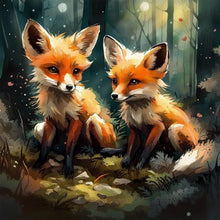 Load image into Gallery viewer, Red Fox Couple In The Forest 30*30CM(Canvas) Full Round Drill Diamond Painting

