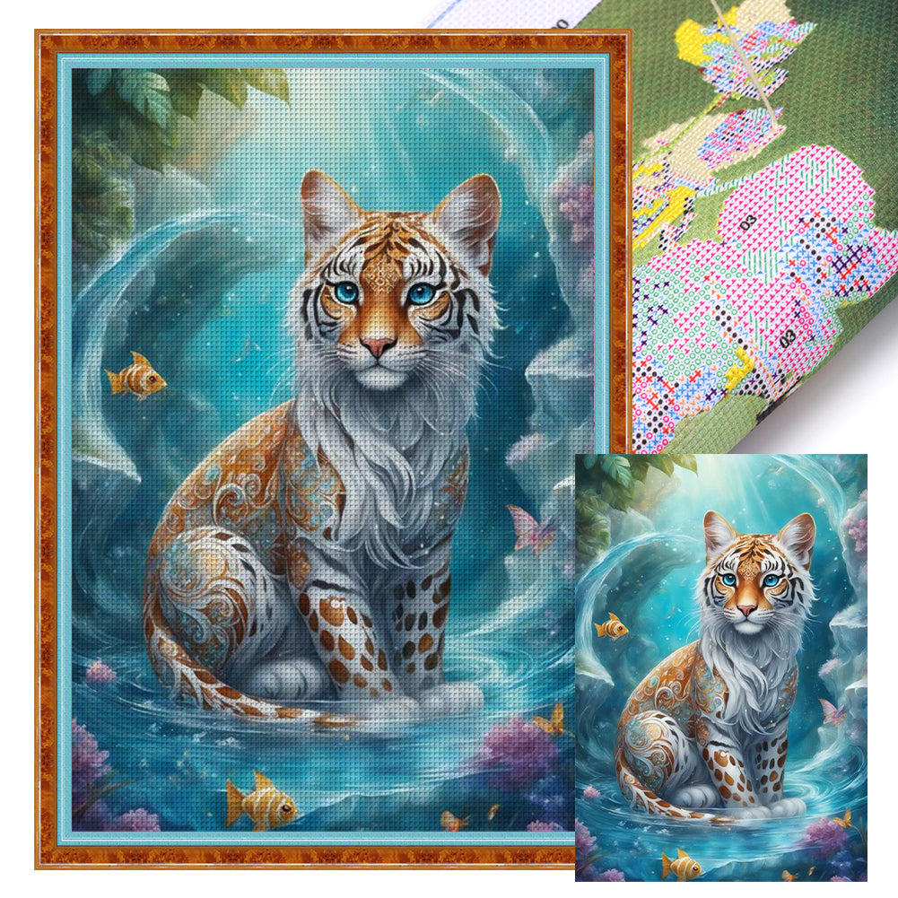 Yishu - Tiger In The Pond - 40*60CM 11CT 3 Stamped Cross Stitch