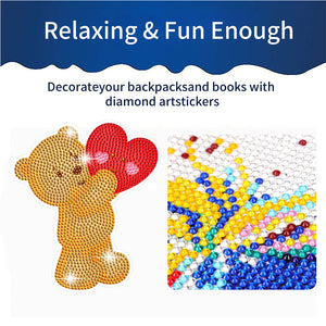 6 Pcs Valentine Diamond Mosaic Sticker Gem Sticker for Boy Girls Gift (Bear)