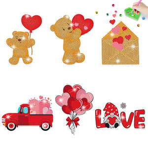 6 Pcs Valentine Diamond Mosaic Sticker Gem Sticker for Boy Girls Gift (Bear)