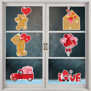 6 Pcs Valentine Diamond Mosaic Sticker Gem Sticker for Boy Girls Gift (Bear)