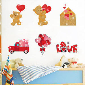 6 Pcs Valentine Diamond Mosaic Sticker Gem Sticker for Boy Girls Gift (Bear)