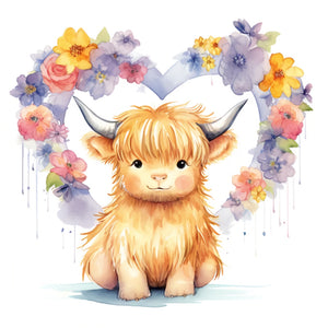 Love-Hearted Highland Cow Baby 30*30CM(Canvas) Full Round Drill Diamond Painting