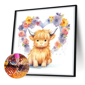 Love-Hearted Highland Cow Baby 30*30CM(Canvas) Full Round Drill Diamond Painting