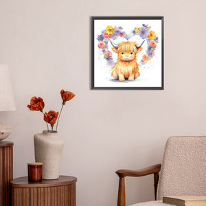 Love-Hearted Highland Cow Baby 30*30CM(Canvas) Full Round Drill Diamond Painting