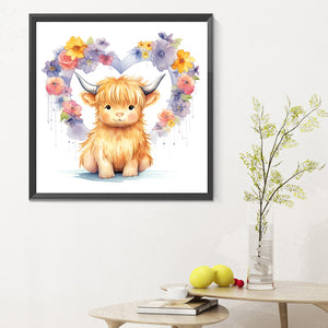 Love-Hearted Highland Cow Baby 30*30CM(Canvas) Full Round Drill Diamond Painting