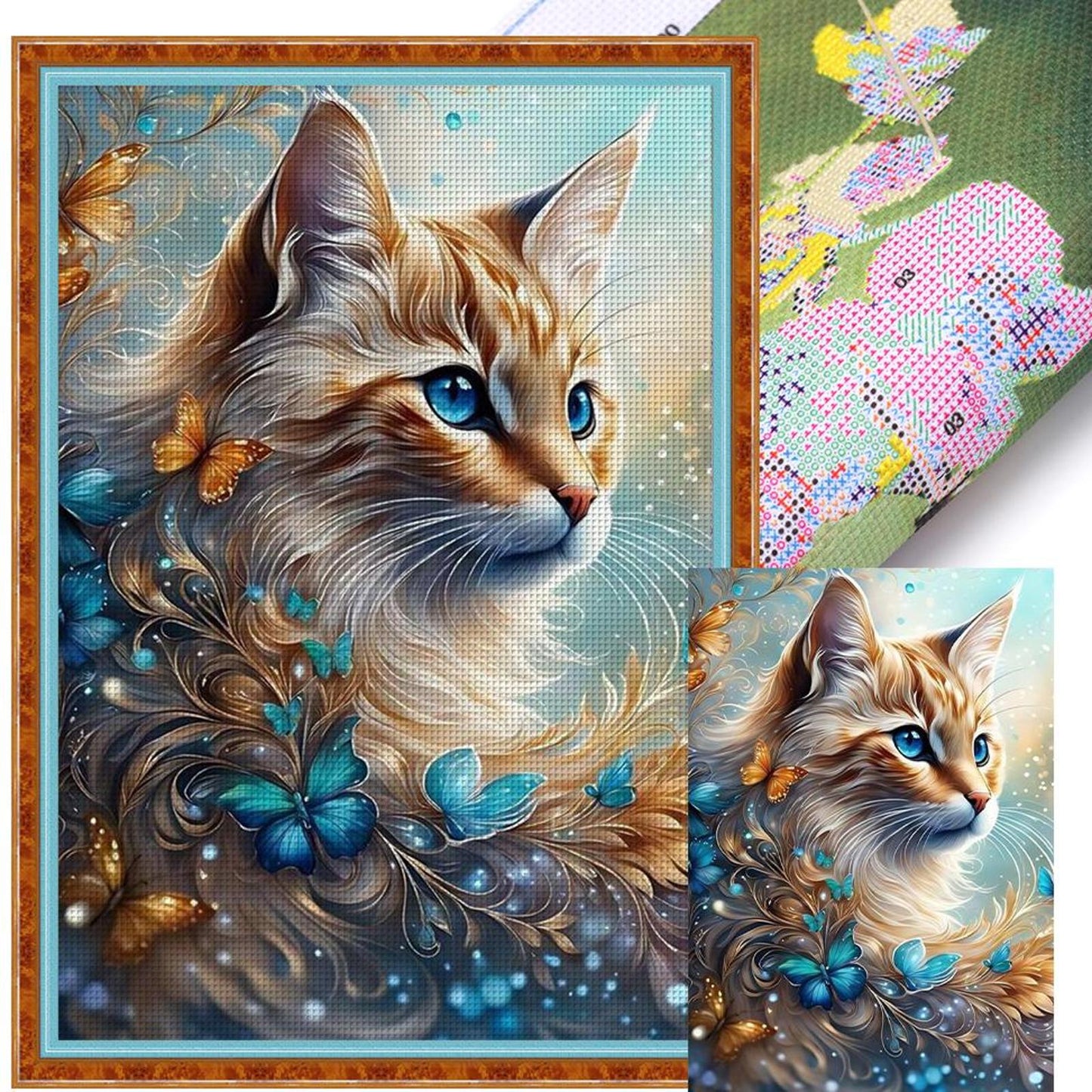 Fresh Flowers And Cat - Full 11CT Stamped Cross Stitch 40x60CM - Huacan