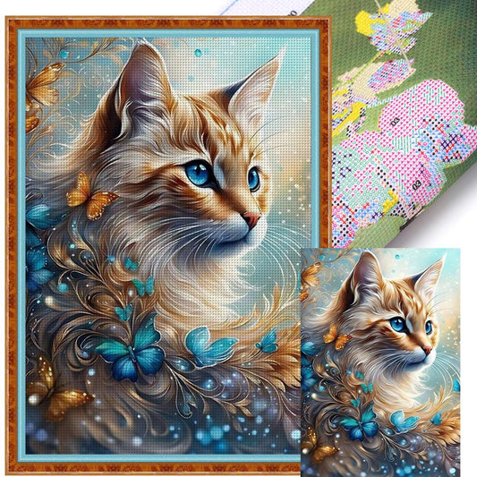 Fresh Flowers And Cat - Full 11CT Stamped Cross Stitch 40x60CM - Huacan