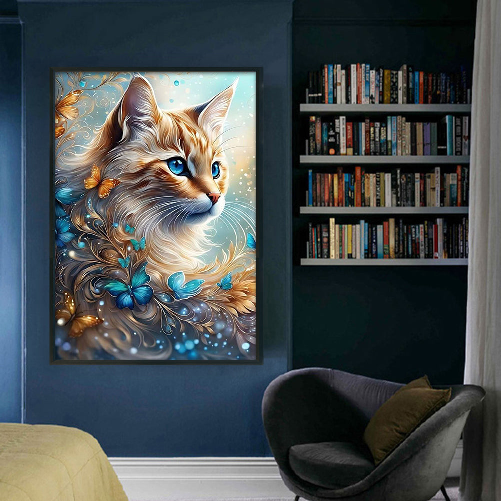 Fresh Flowers And Cat - Full 11CT Stamped Cross Stitch 40x60CM - Huacan