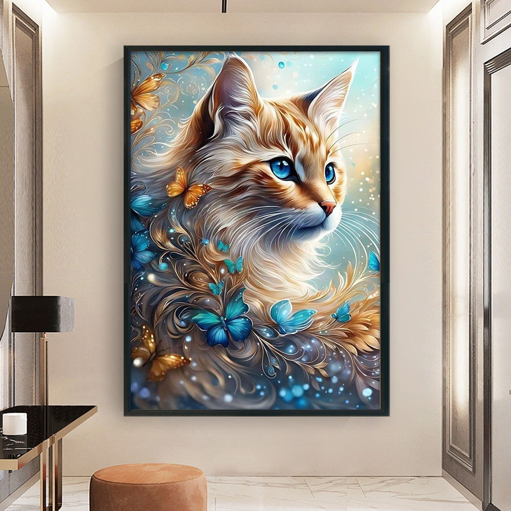 Fresh Flowers And Cat - Full 11CT Stamped Cross Stitch 40x60CM - Huacan