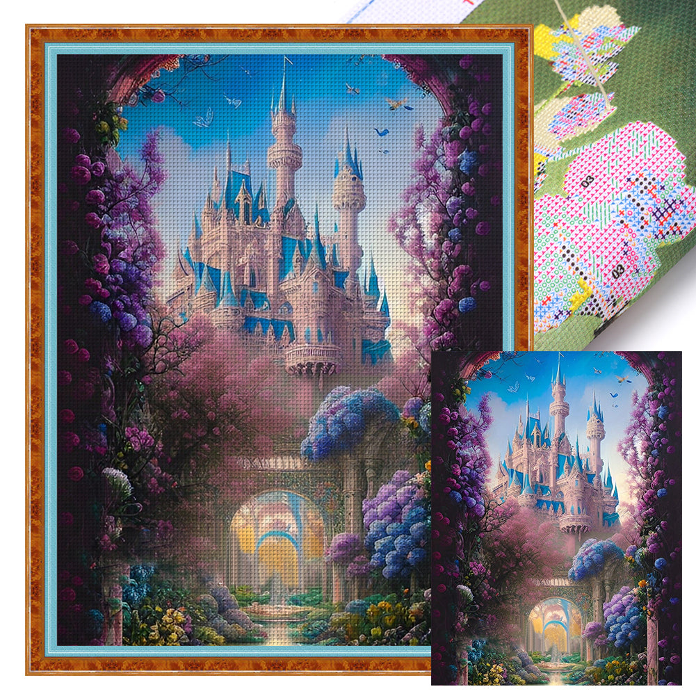 Yishu - Flower Castle - 50*65CM 11CT 3 Stamped Cross Stitch