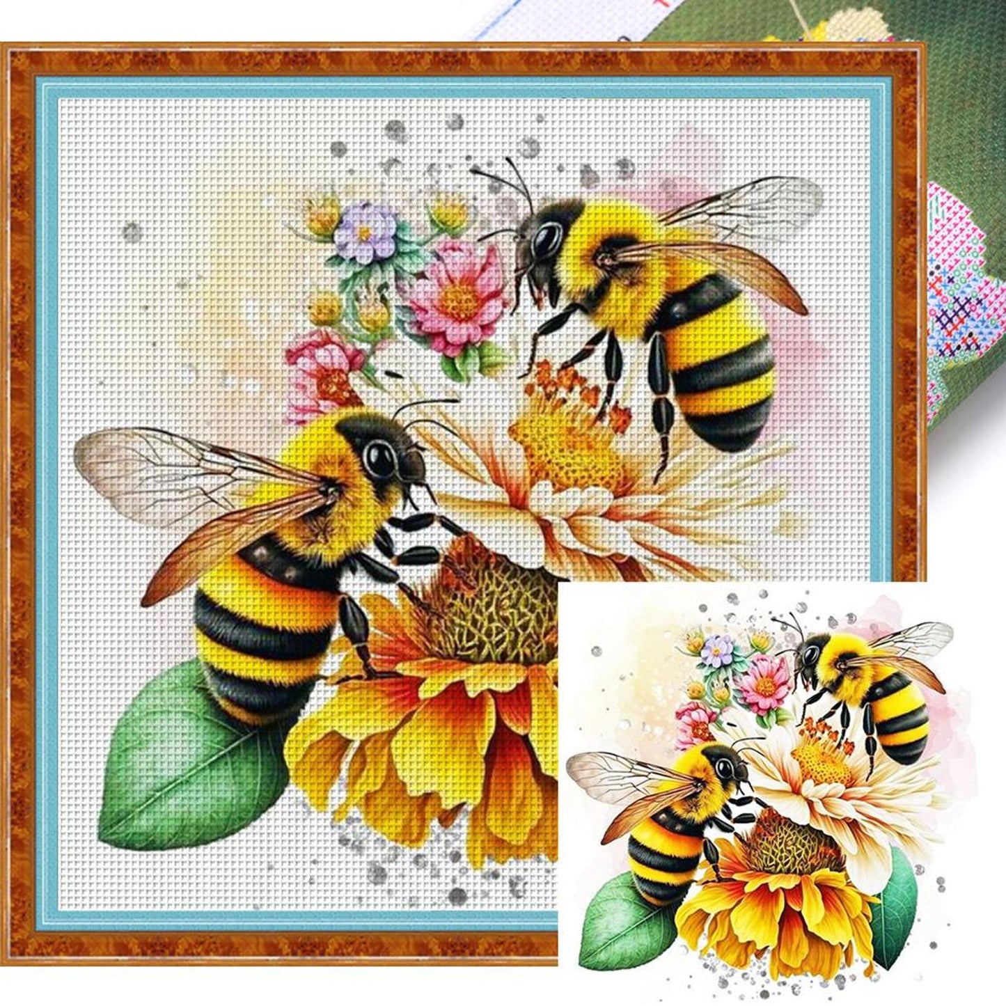 Couple Bees - Full 18CT Stamped Cross Stitch 30x30CM - Huacan