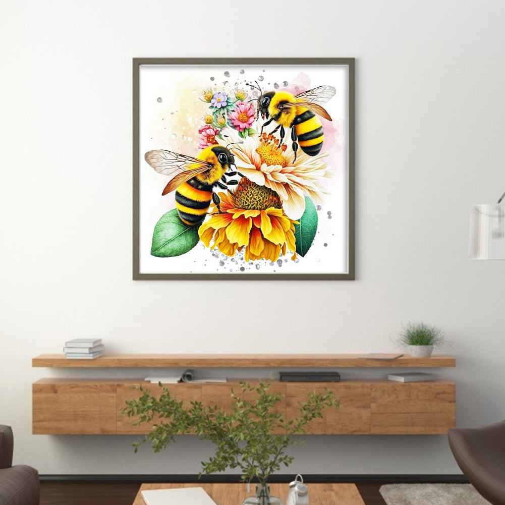 Couple Bees - Full 18CT Stamped Cross Stitch 30x30CM - Huacan