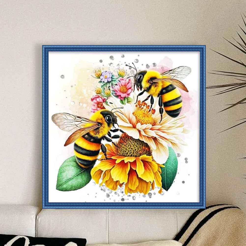 Couple Bees - Full 18CT Stamped Cross Stitch 30x30CM - Huacan