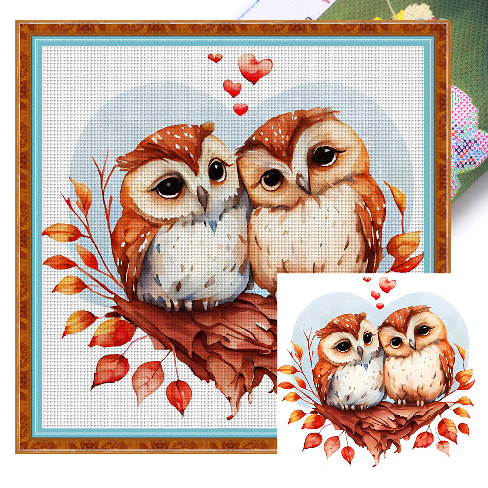 Huancan - Owl Couple - 30*30CM 18CT 2 Stamped Cross Stitch